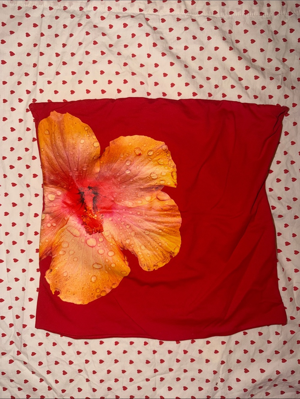 Zara Red Top with Heart Lining and Orange Floral Accent